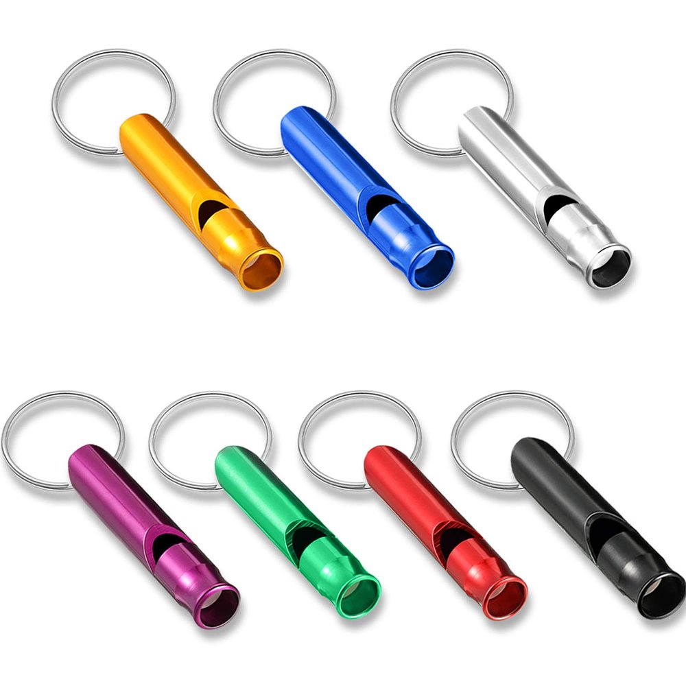 Sumind 49 Pieces Emergency Whistle with Keychain, Aluminum Emergency Survival Whistle Key Chain for Outdoor Camping Hiking Boating Hunting Fishing, 7 Colors