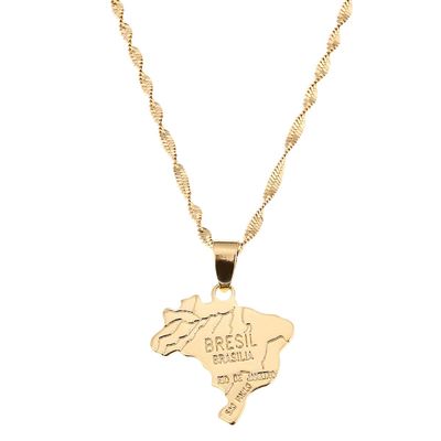 Gold Color Brazil Map Brasil Flag Pendant Necklaces for Women Brazilians Map Charm Jewelry Gifts