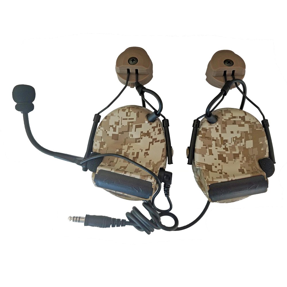 ArmorMason Closed-Ear Electronic Hearing Protection Earmuffs & Communication Headset with Helmet Rail Headset Adapters (Digital Desert)