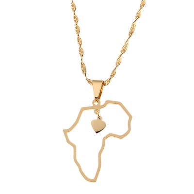 Africa Map Pendant Necklaces African of Maps Gold Color Heart Map Heart Jewelry