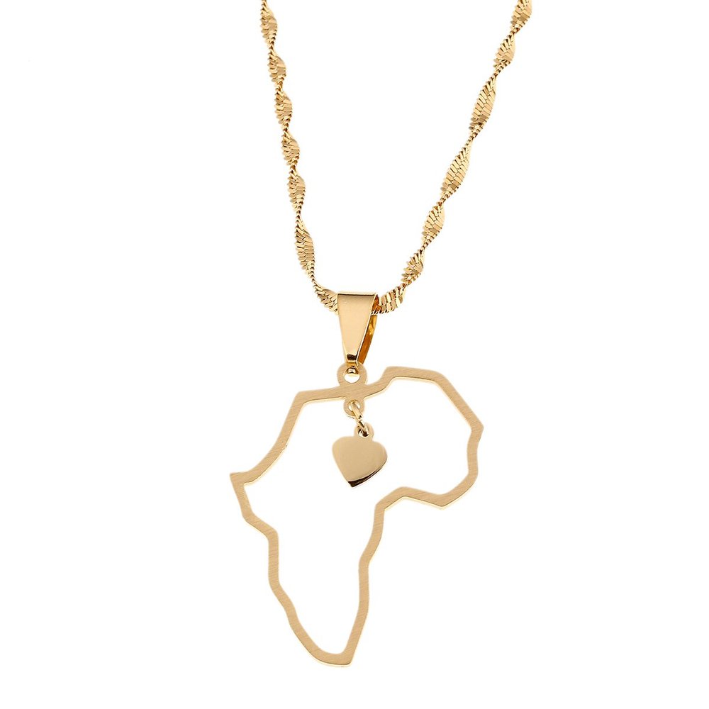 Africa Map Pendant Necklaces African of Maps Gold Color Heart Map Heart Jewelry