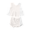 Baby Girl Summer Solid Outfit Set Todler Girls Sleeveless Ruffle Top+Ribbed Shorts Little Girl 2 Piece Clothes Set (A-White, 18-24 Months) view 1