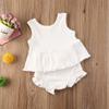 Baby Girl Summer Solid Outfit Set Todler Girls Sleeveless Ruffle Top+Ribbed Shorts Little Girl 2 Piece Clothes Set (A-White, 18-24 Months) view 2