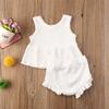 Baby Girl Summer Solid Outfit Set Todler Girls Sleeveless Ruffle Top+Ribbed Shorts Little Girl 2 Piece Clothes Set (A-White, 18-24 Months) view 3