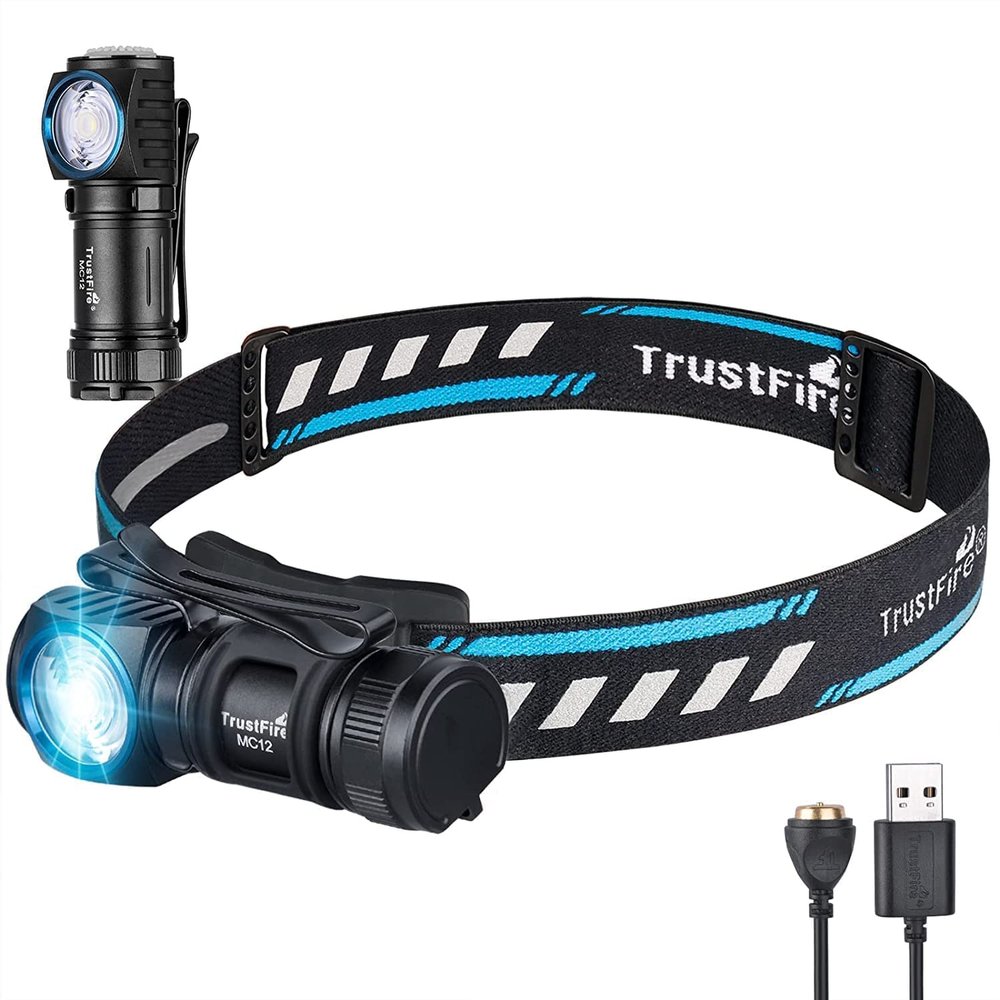 TrustFire Headlamp, MC12 1000 Lumen Headlamp Rechargeable IPX8 Waterproof Head Lamp with 5 Modes Multi-Function LED Headlight for Hiking Outdoor Camping Gear