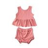 Baby Girl Summer Solid Outfit Set Todler Girls Sleeveless Ruffle Top+Ribbed Shorts Little Girl 2 Piece Clothes Set (A-Pink, 2-3T) view 1