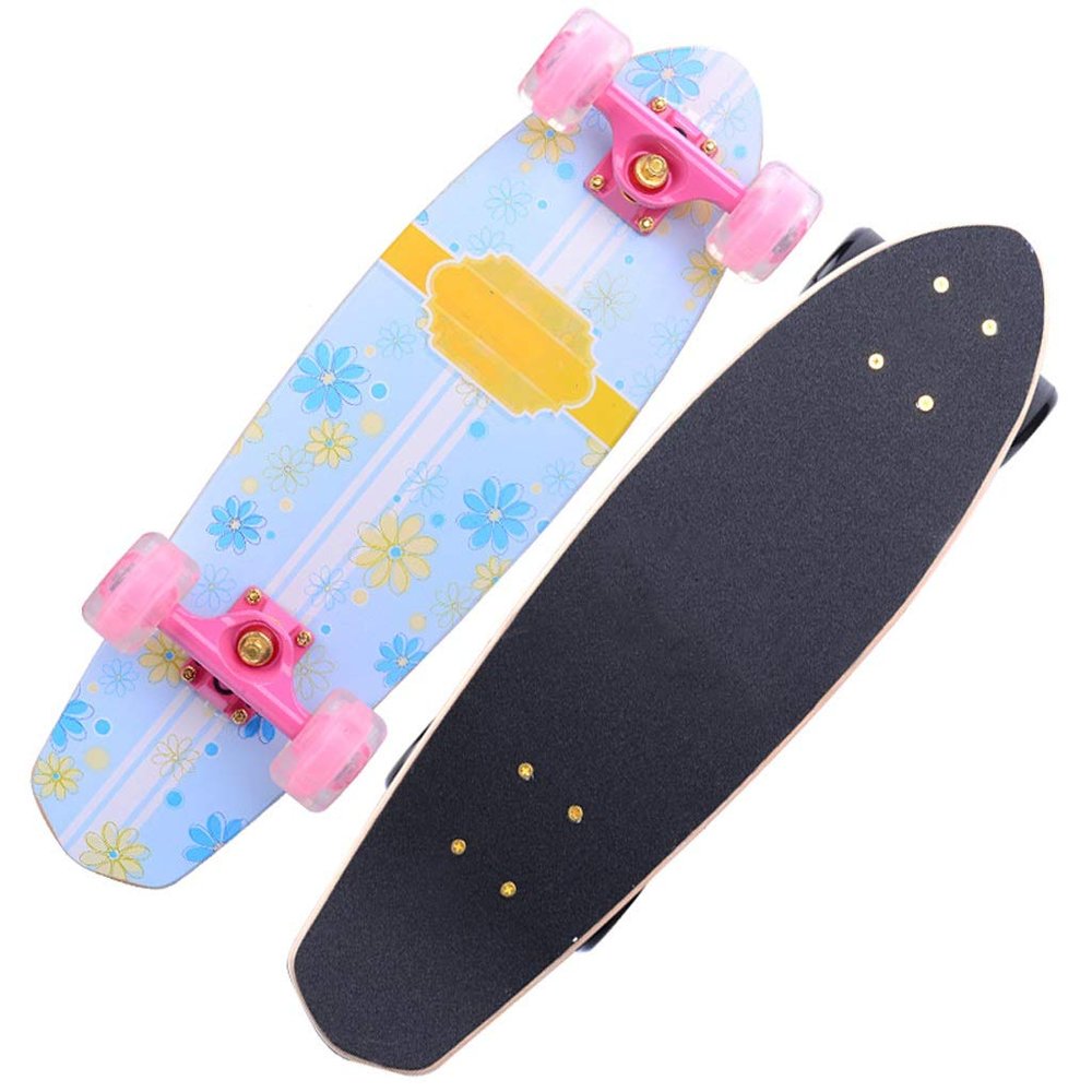 22 Inch C Complete Cruiser Skateboard Deck for Kids Beginners Youths Teens Girls Boys with LED Wheels (Color : E-Flash Wheel)