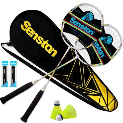 Senston Professional Badminton Rackets Set of 2, Carbon Fiber Composite 22LBS Racquets with Bag, Shuttlecocks & Grips for Outdoor Adults Beginners