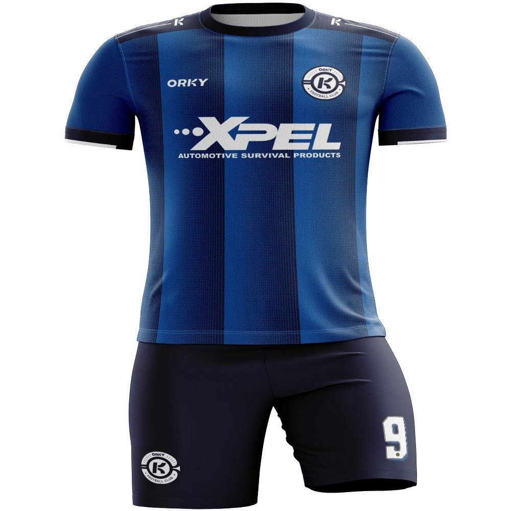 ORKY Boy Soccer Jersey Men Team Uniform Kids Customize Name Number Logo Football Short Long Sleeve Girl Soccer Shirt (Dark Blue 4XS)