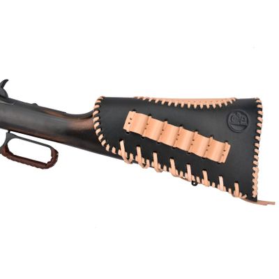 Left Handed Leather Gun Buttstock, Adjustable Rifles Ammo Shell Holder for Southpaw (Black)