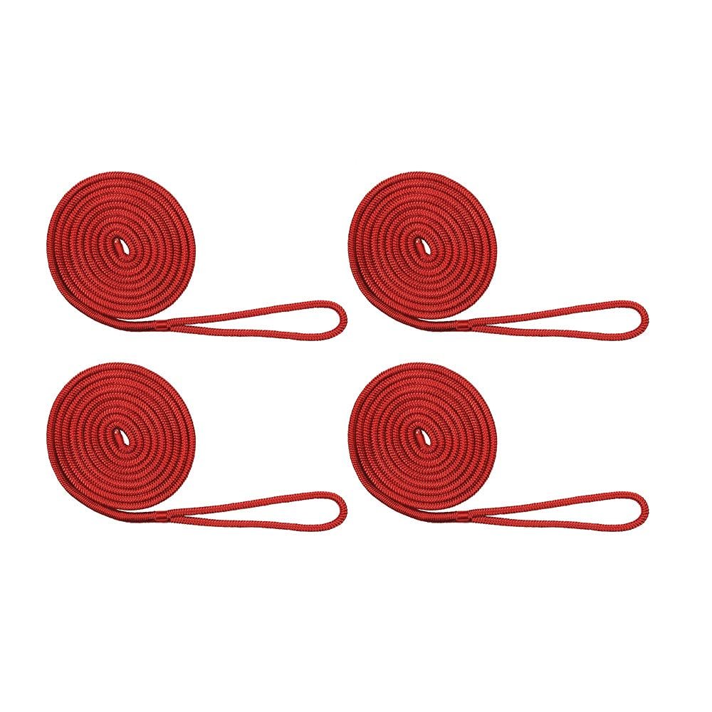 Extreme Max 3006.3008 BoatTector Double Braid Nylon Dock Line Value 4-Pack - 3/8" x 15', Red