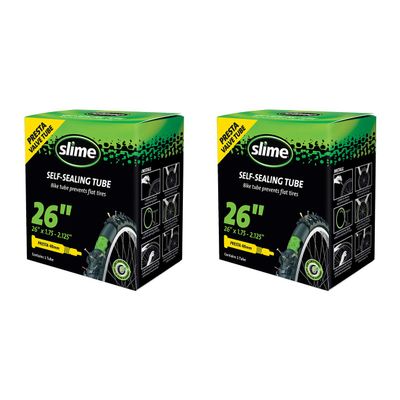 2-PACK Slime Bicycle Self-Sealing Tube 26x1.75-2.125 Presta Valve 48mm Threaded