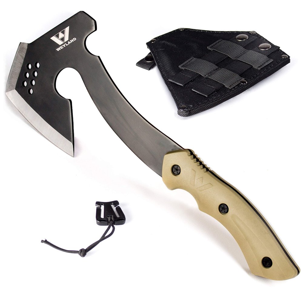 WEYLAND Survival Hatchet & Camping Axe with MOLLE Sheath - Small Bushcraft Camping Axes & Hatchets for Splitting & Chopping Wood, Kindling Splitter for Fire Wood, Camp Hand Tool