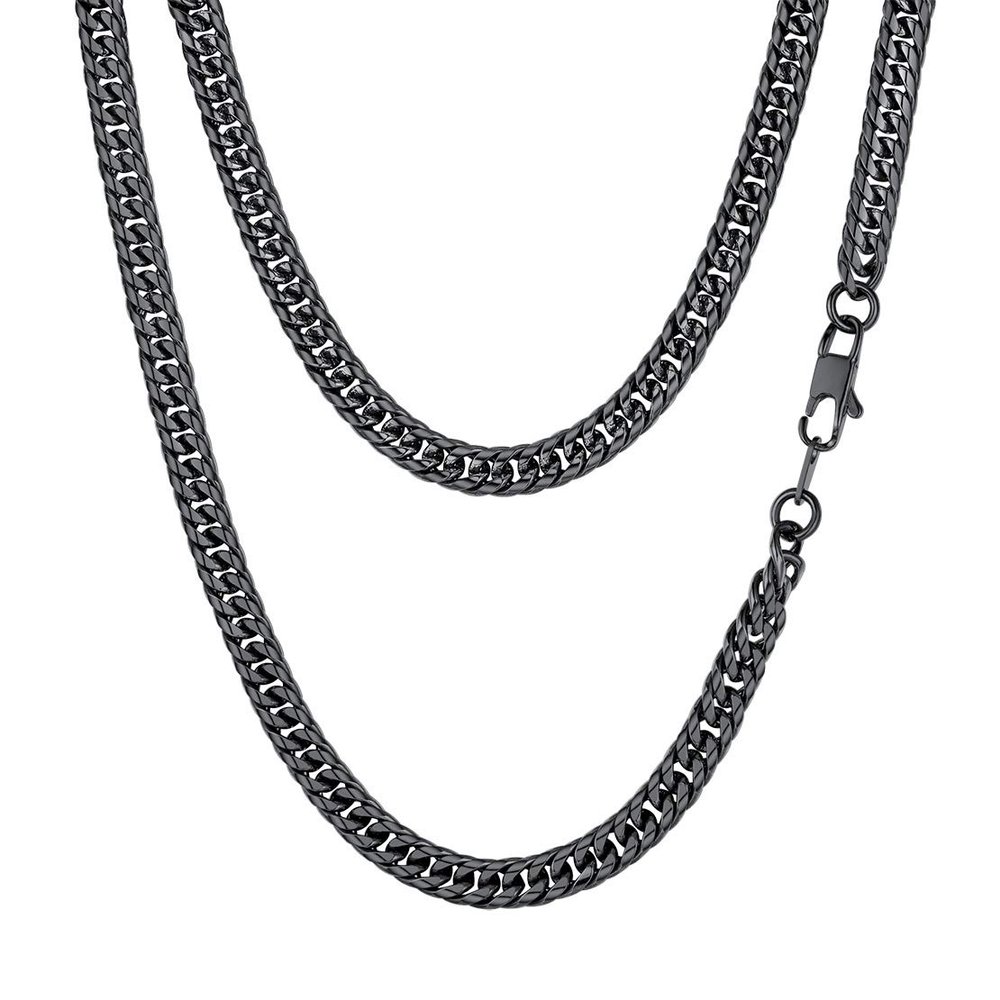 FindChic 24'' 6mm Black Chain for Men Double Tight Curb Chains Hip Hop Cuban Link