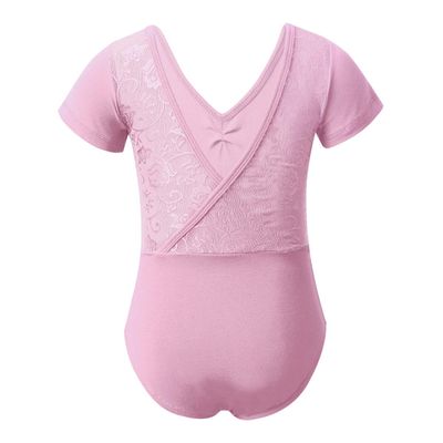 Aislor Kids Big Girls Floral Lace Ballet Dance Leotard Athletic Gymnastics Sports Unitard Dancewear Pink V-Shaped Back 4-5T