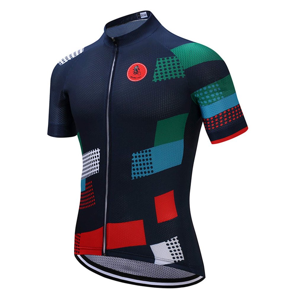 PSPORT Plaid Men's Cycling Jersey Short Sleeve Bike Shirts Road Cycling Shirts Mountain Bicycle Tops with 3 Pocket Reflective