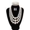 A-White Chunky Faux Pearl Necklace and Earring Set - Large Costume Jewelry for Women - 1920s Gatsby Accessories view 2