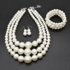 A-White Chunky Faux Pearl Necklace and Earring Set - Large Costume Jewelry for Women - 1920s Gatsby Accessories view 3