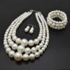A-White Chunky Faux Pearl Necklace and Earring Set - Large Costume Jewelry for Women - 1920s Gatsby Accessories view 4