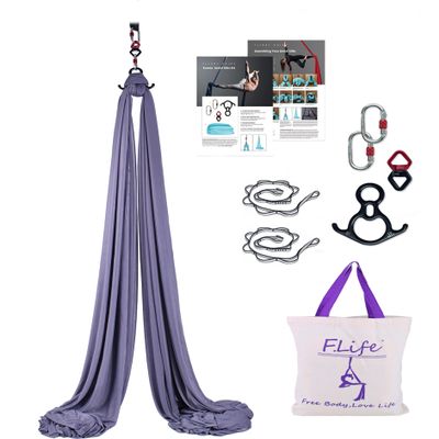 F.Life Aerial Silk Yoga Hammock Strater Kit -10 Yards For Flying Yoga (Dark Gray)