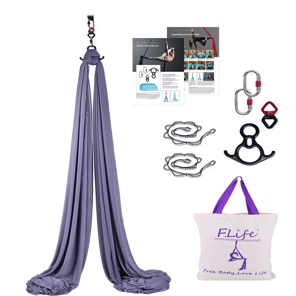 F.Life Aerial Silk Yoga Hammock Strater Kit -10 Yards For Flying Yoga (Dark Gray)