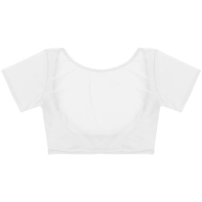 QinCiao Women's Short Sleeve Mesh See Through Open Bust Belly Dance Crop Top T-Shirt White One Size