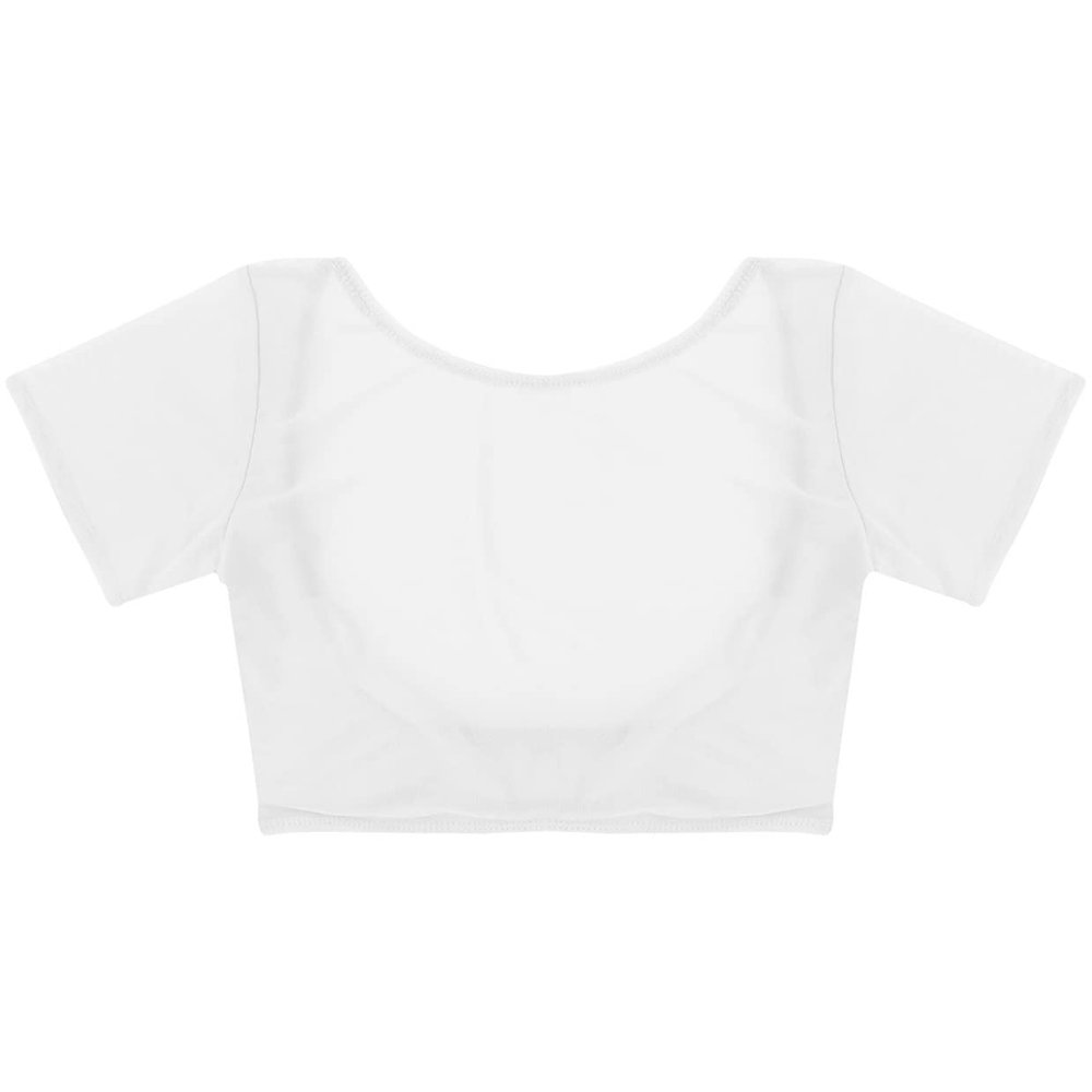 QinCiao Women's Short Sleeve Mesh See Through Open Bust Belly Dance Crop Top T-Shirt White One Size