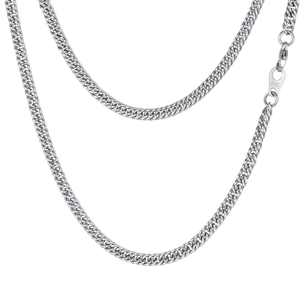 FindChic Cuban Chain Necklace Stainless Steel Double Tight Curb Link Chain Necklace for Men/Women 3MM 24''