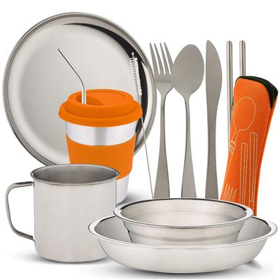 Stainless steel tableware mass kit (Orange)
