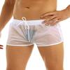 FEESHOW Mens Swim Trunks See-Through Drawstring Swimming Boxer Beach Shorts Swimsuits with Pocket White #2 X-Large view 2