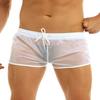 FEESHOW Mens Swim Trunks See-Through Drawstring Swimming Boxer Beach Shorts Swimsuits with Pocket White #2 X-Large view 3