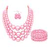 A-Pink Chunky Pearl Necklace and Earring Set - Large Faux Pearls Gatsby Costume Accessories view 1