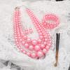 A-Pink Chunky Pearl Necklace and Earring Set - Large Faux Pearls Gatsby Costume Accessories view 4
