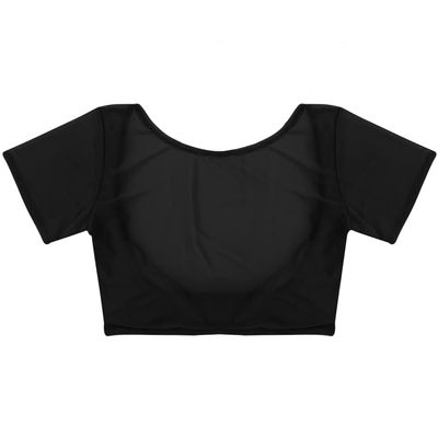 QinCiao Women's Short Sleeve Mesh See Through Open Bust Belly Dance Crop Top T-Shirt Black One Size