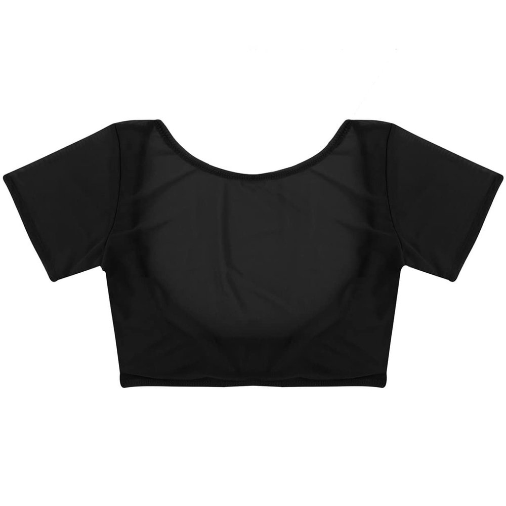 QinCiao Women's Short Sleeve Mesh See Through Open Bust Belly Dance Crop Top T-Shirt Black One Size