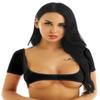 QinCiao Women's Short Sleeve Mesh See Through Open Bust Belly Dance Crop Top T-Shirt Black One Size view 2