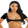 QinCiao Women's Short Sleeve Mesh See Through Open Bust Belly Dance Crop Top T-Shirt Black One Size view 3
