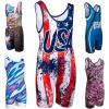 KO Sports Gear Unisex Wrestling Singlet for Adult Wrestlers - Wrestling Singlet for Men & Women - Bold Durable Uniform, Stretchy Breathable Material - USA Flag, Adult XX-Large view 1