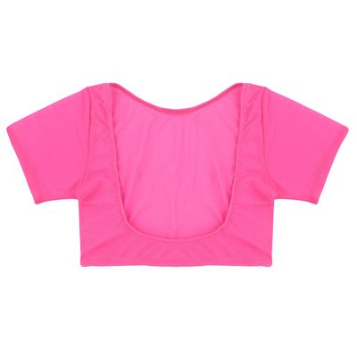 QinCiao Women's Short Sleeve Mesh See Through Open Bust Belly Dance Crop Top T-Shirt Hot Pink One Size