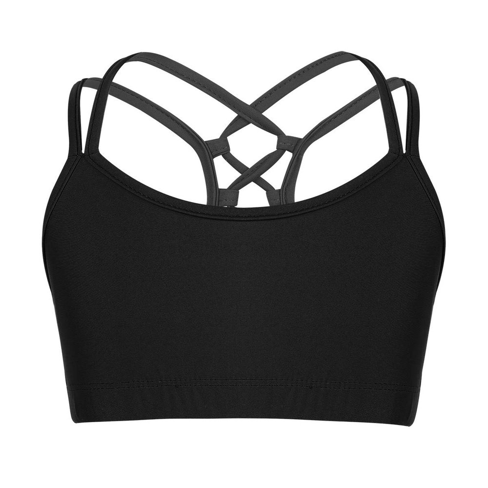 QinCiao Girls Criss-Cross Back Sports Bra Crop Tops Training Bra Yoga Active Gymnastics Ballet Dance Undershirt Black 12