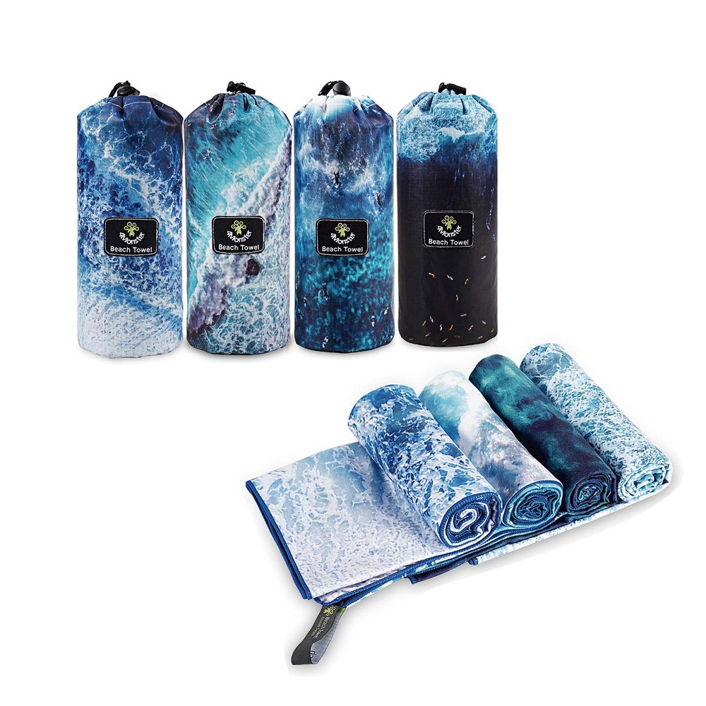 4Monster Microfiber Beach Towel Quick Dry,Super Absorbent Lightweight Travel Towel for Swimmers, Sand Free Camping Towel, Beach Towels for Pool,Swim,Water Sports,Yoga