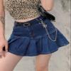 Tanming Women's Pleated Jean Skirt Casual A-Line Ruffle Y2K Mini Denim Skirt (Blue-M) view 3