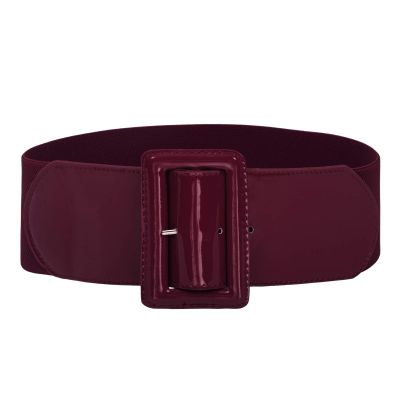 GRACE KARIN PU Leather Elastic Wide Belt for Women Stretch Thick Waist Belt for Dress Wine Size M