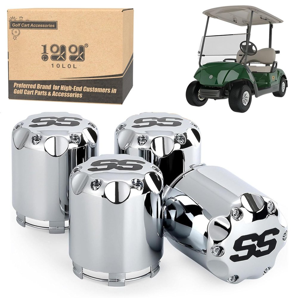 10L0L Universal Golf Cart SS Wheel Center Cap Cover for Yamaha, EZGO, Club Car, 4 PCS (Chrome)