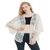 Anna-Kaci Womens Long Embroidered Lace Kimono Cardigan with Half Sleeves, Beige, One Size view 1