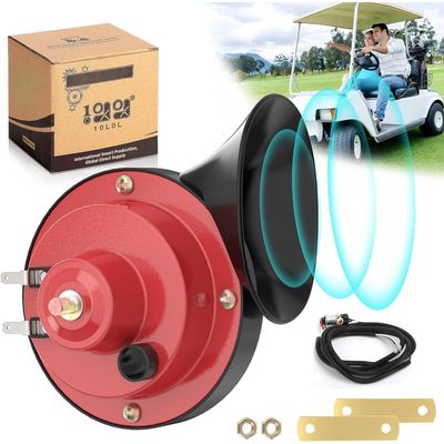 10L0L Universal 12 Volt Golf Cart Horn Kit for Yamaha, EZGO, Club Car - Floor Mount Button Switch, Golf Cart Street Legal Horn Kit