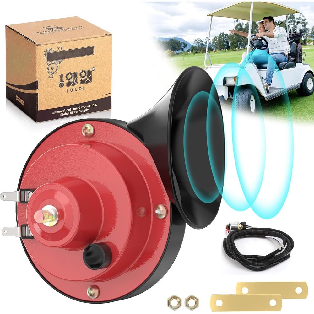10L0L Universal 12 Volt Golf Cart Horn Kit for Yamaha, EZGO, Club Car - Floor Mount Button Switch, Golf Cart Street Legal Horn Kit