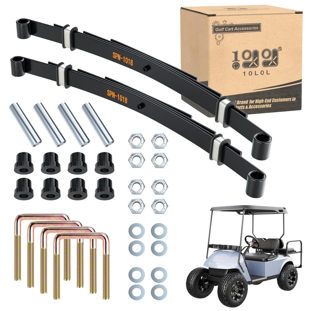 10L0L Heavy Duty 4 Leaf Rear Spring Kit for EZGO TXT Electric 1994-up & Gas 1995-2013 Golf Cart, Includes Bushings, Sleeves, U Bolts, OEM: 74207-G01 70506-G01 74135-G01 74207-G02 74207-G03