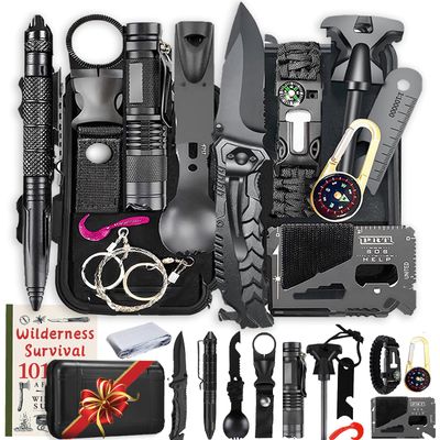 ASSABER Survival Kit,13 in 1 Survival Gear and Equipment, for Dad, First Aid Kit with Survival Bracelets Emergency Blanket Tactical Flashlight for Camping Adventures