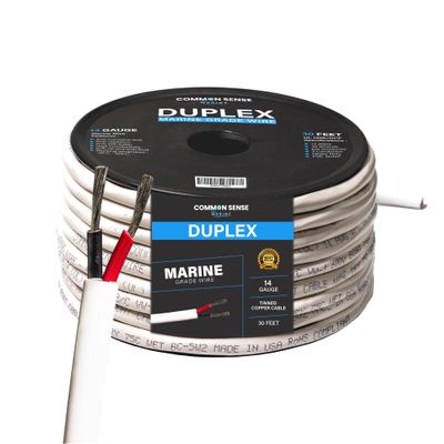 14 Gauge 2 Conductor Marine Wire - 30 ft Duplex Round Marine Grade Wire Tinned Copper Oxygen-Free Insulated - 14/2 AWG UL 1426 Standard PVC Wire for Boat, Automotive, Speakers, Camper & Trailers